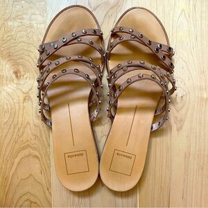 Dolce Vita Pinta Studded Sandals Brown Faux Leather Strappy Slide